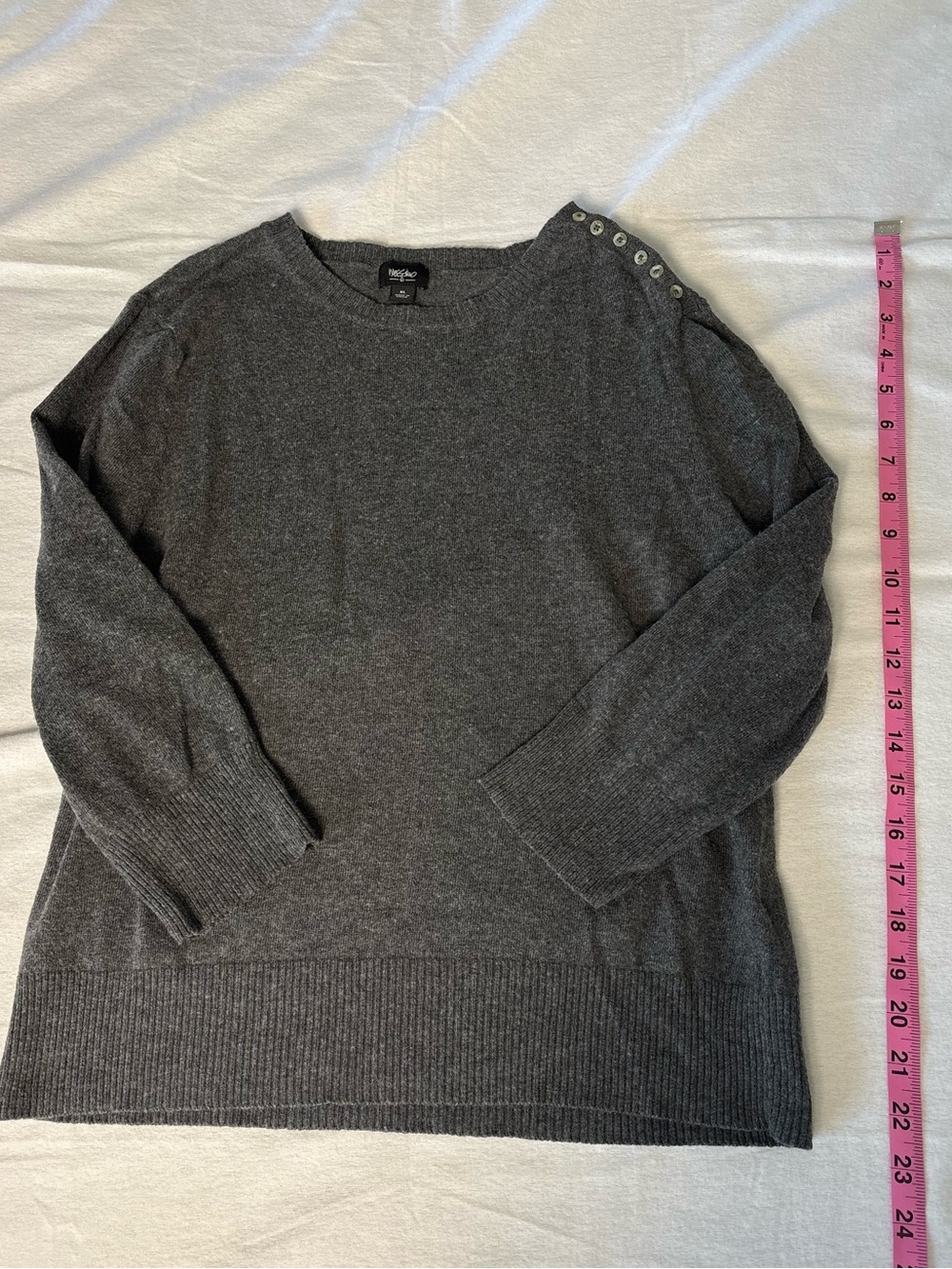 Mossimo Supply Co. Charcoal Gray Crewneck Sweater with Shoulder Buttons